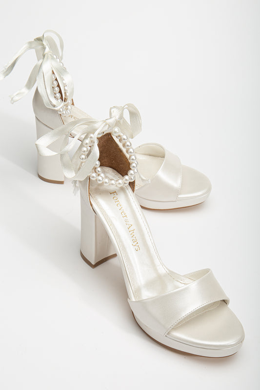 Renee - Ivory Platform Sandals with Pearls