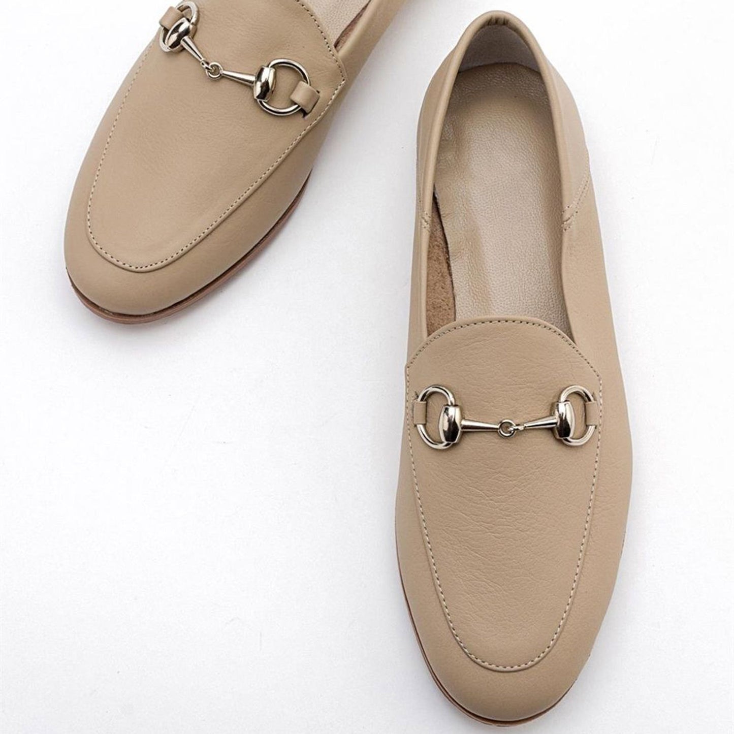 Penny - Dark Beige Leather Horsebit Loafers