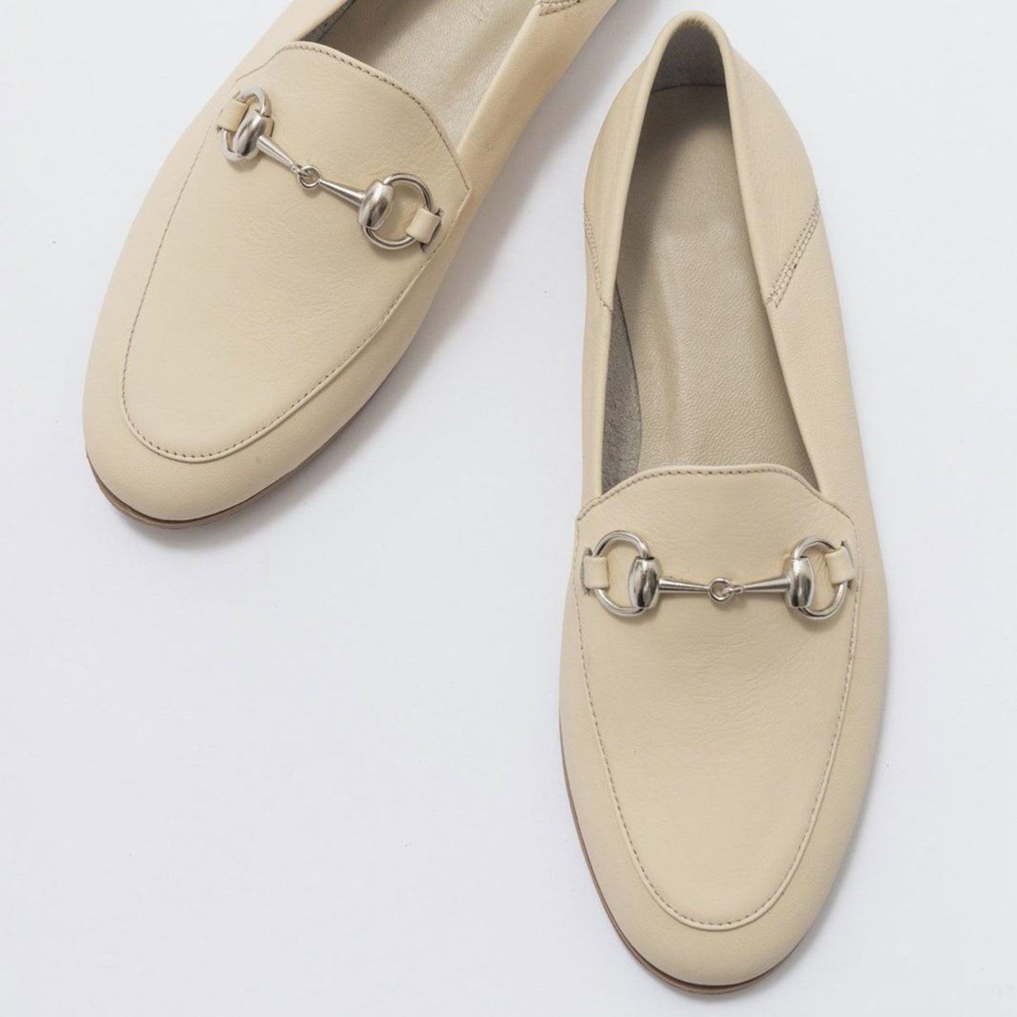 Penny - Beige Leather Horsebit Loafers