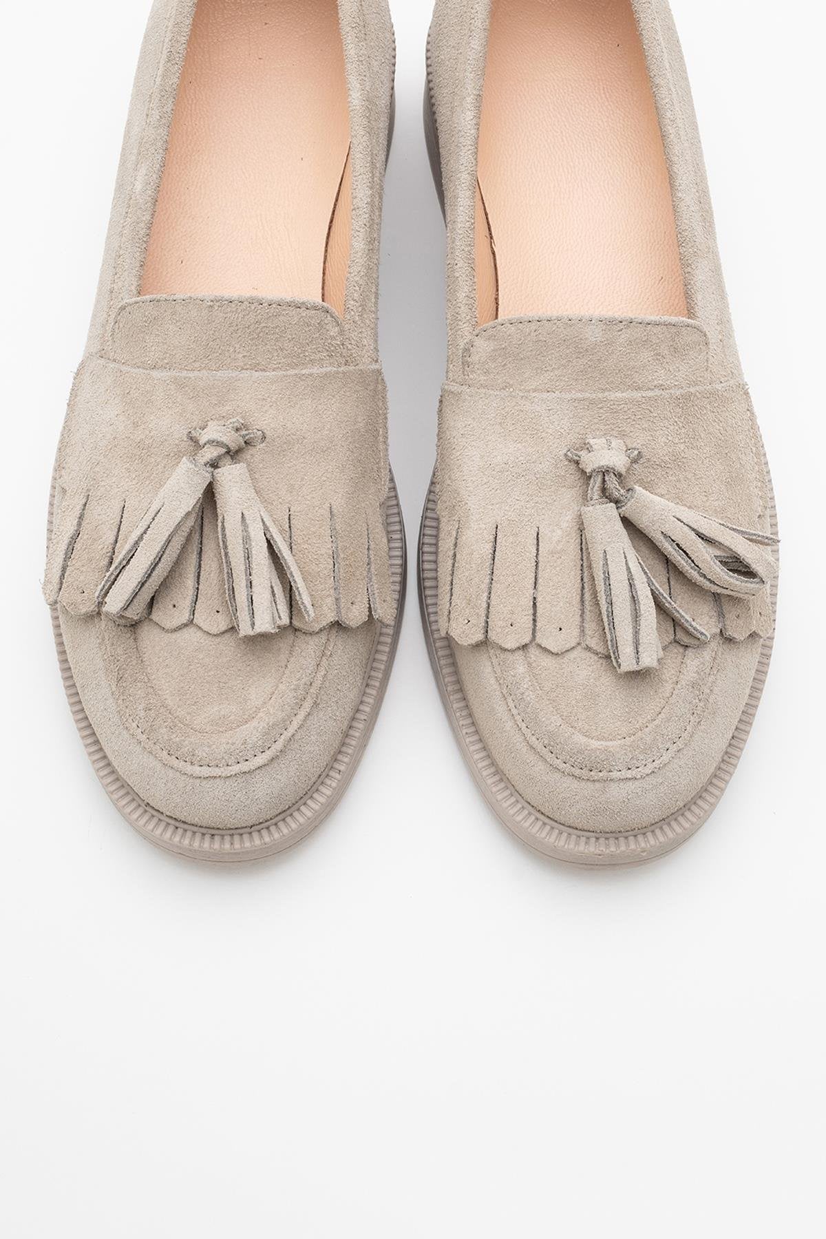 Milly - Beige Suede Leather Tassel Loafers