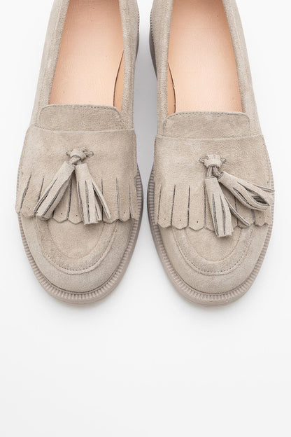 Milly - Beige Suede Leather Tassel Loafers