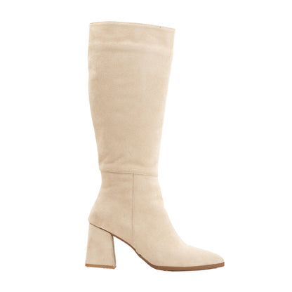 Valerie - Beige Suede Knee High Boots