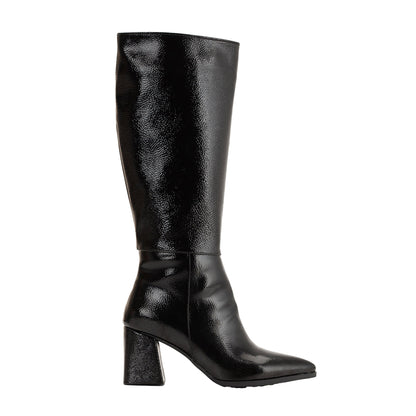 Valerie - Black Patent Knee High Boots