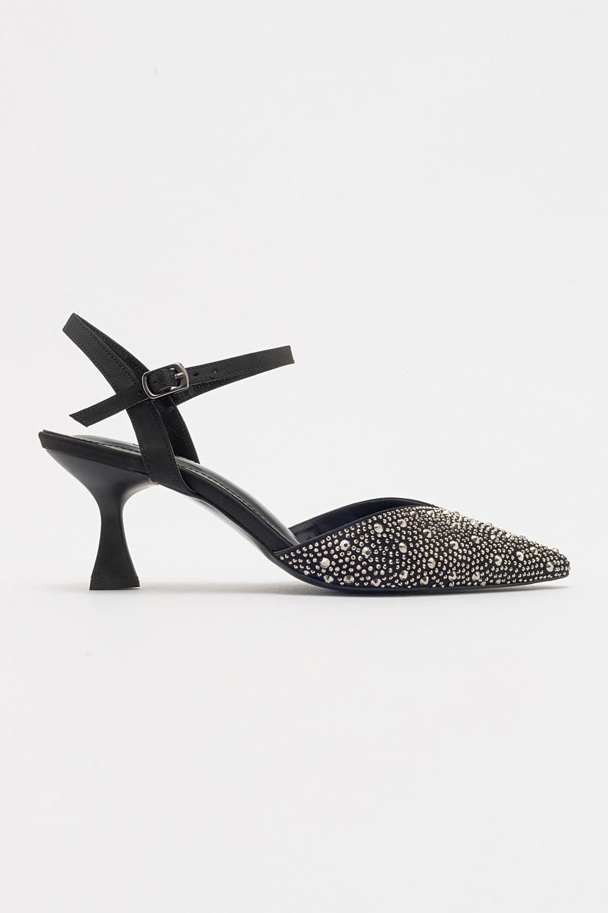 Vilka - Black Sparkling Slingback Kitten Heels