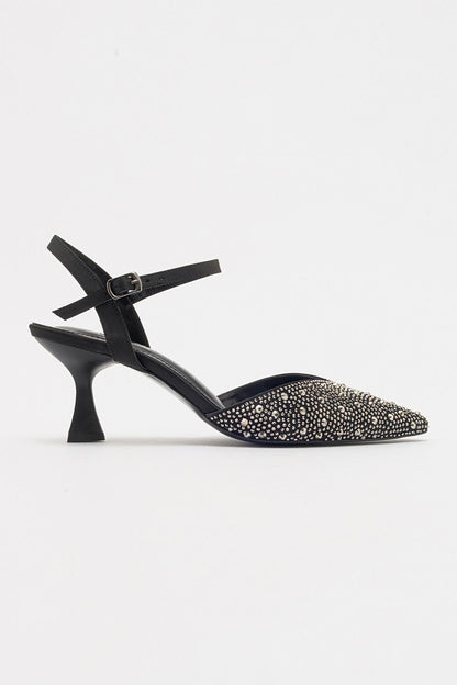 Vilka - Black Sparkling Slingback Kitten Heels