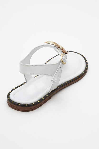 Marea - White Leather Flat Sandal (Women)