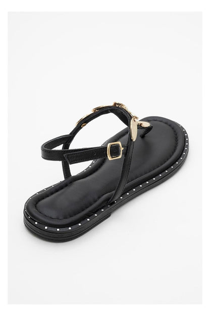Marea - Black Leather Flat Sandal (Women)