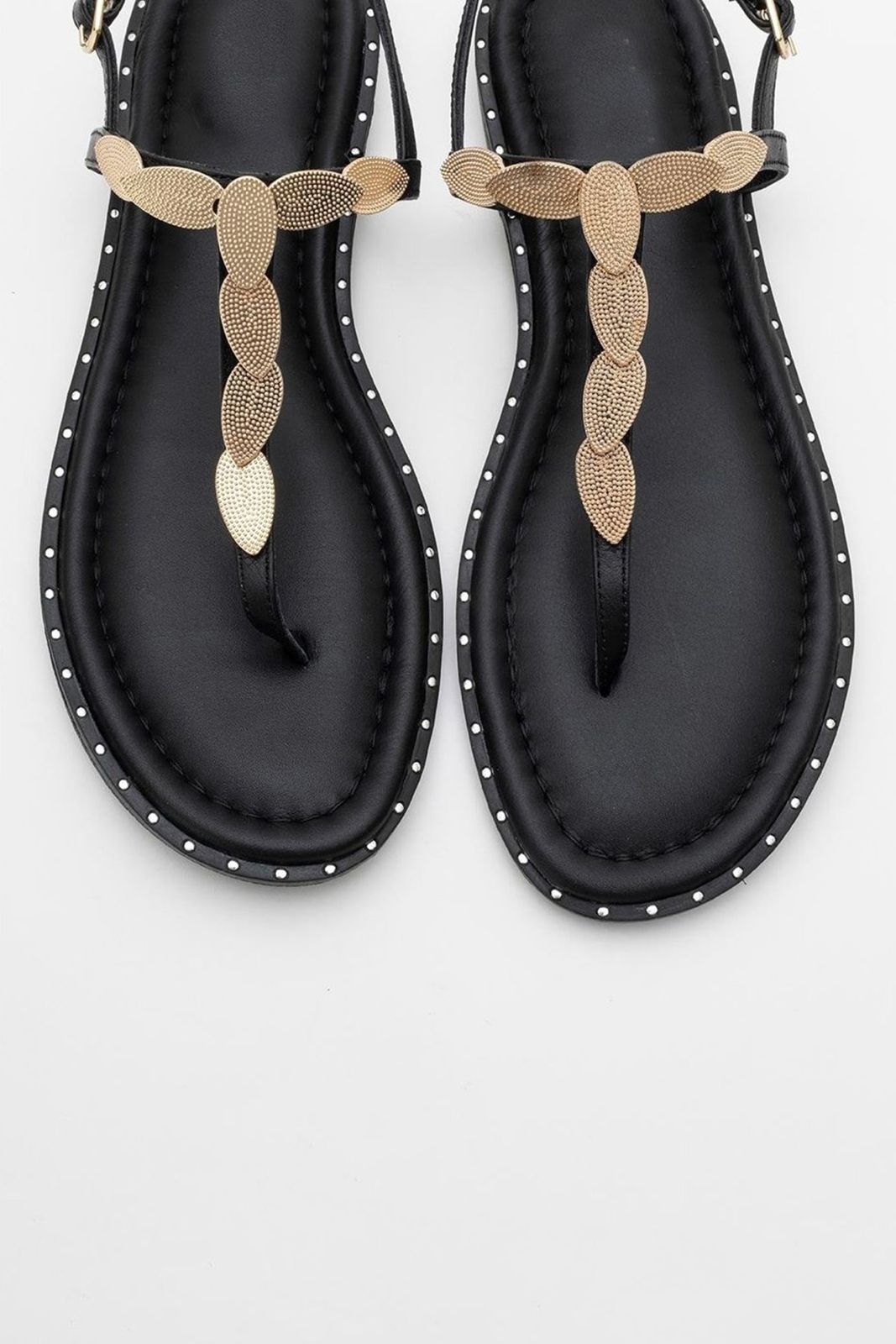 Marea - Black Leather Flat Sandal (Women)