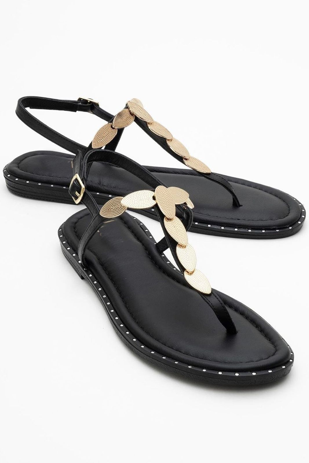 Marea - Black Leather Flat Sandal (Women)