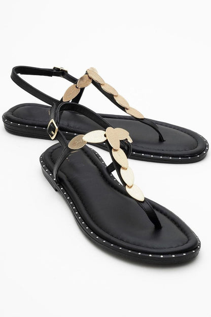 Marea - Black Leather Flat Sandal (Women)