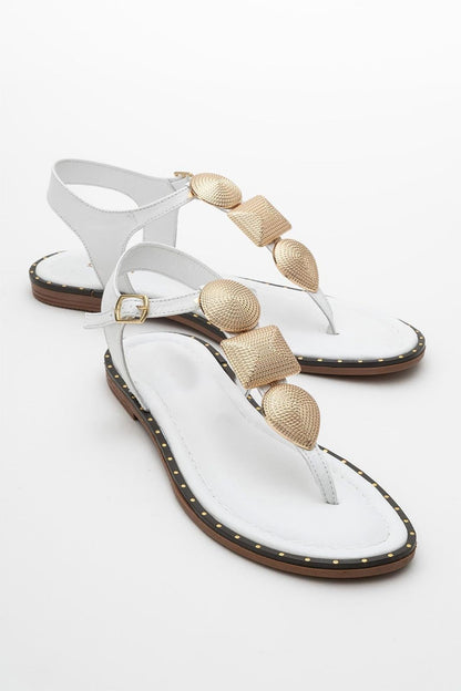 Giulia - White Leather Flat Sandal (Women)