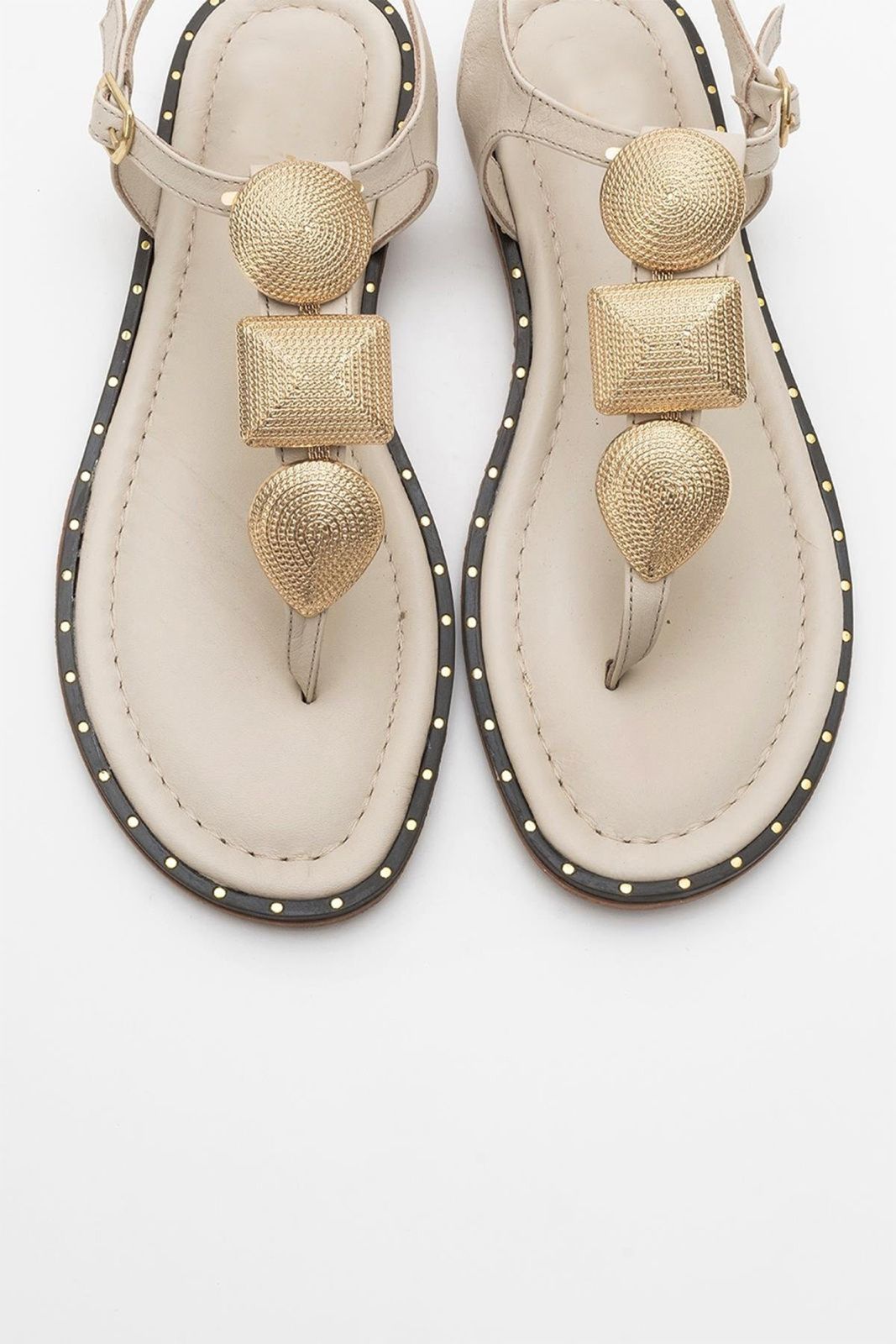 Giulia - Beige Leather Flat Sandal (Women)