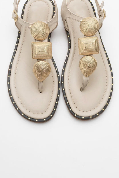 Giulia - Beige Leather Flat Sandal (Women)