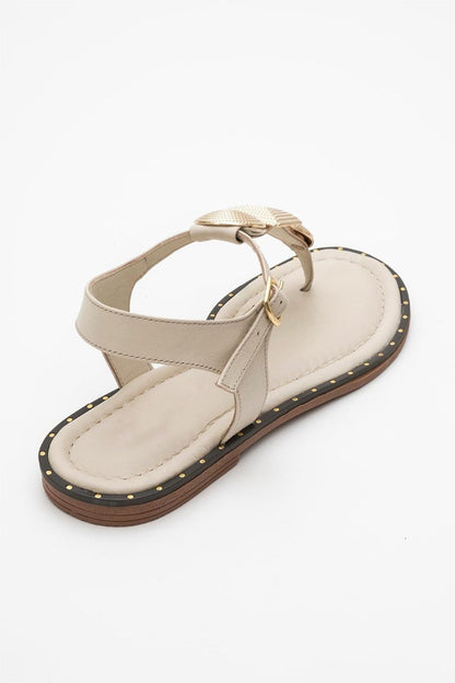 Giulia - Beige Leather Flat Sandal (Women)