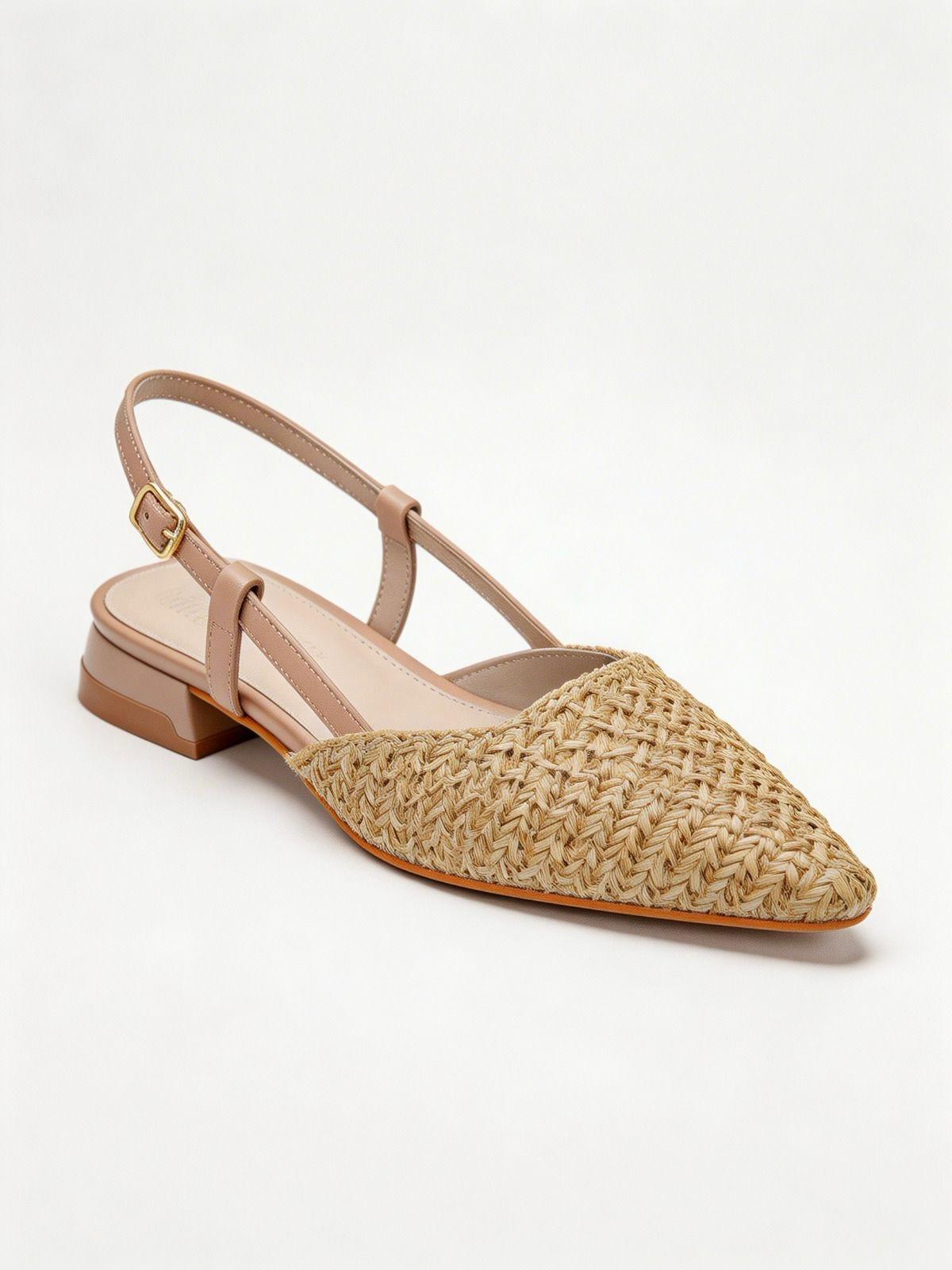 Riley - Bailarinas destalonadas de tejido beige