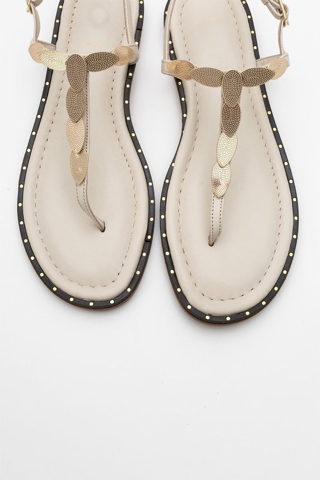 Marea - Beige Leather Flat Sandal (Women)