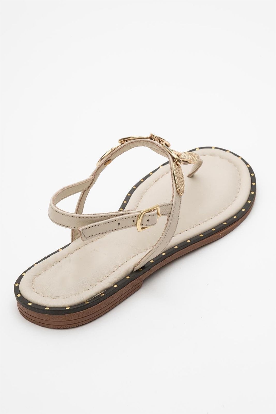 Marea - Beige Leather Flat Sandal (Women)