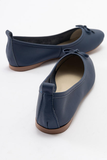 Florence - Navy Blue Leather Ballerina Flats