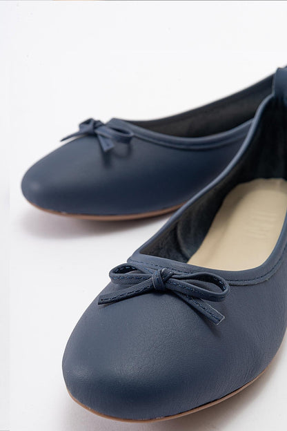 Florence - Navy Blue Leather Ballerina Flats