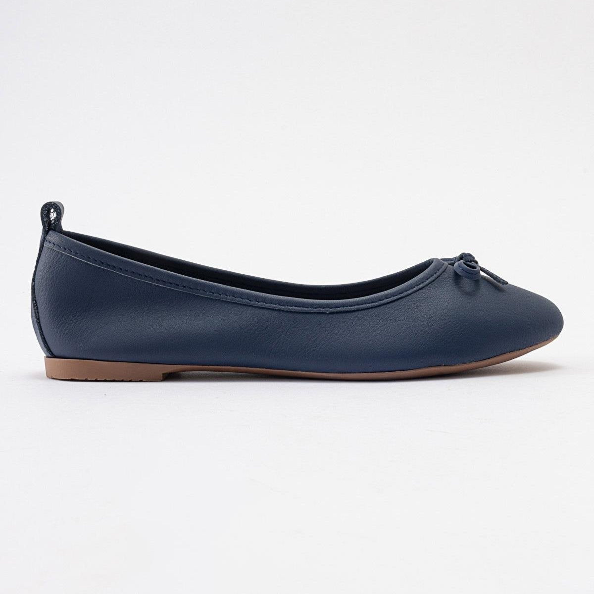 Florence - Navy Blue Leather Ballerina Flats