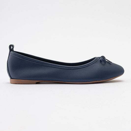 Florence - Navy Blue Leather Ballerina Flats
