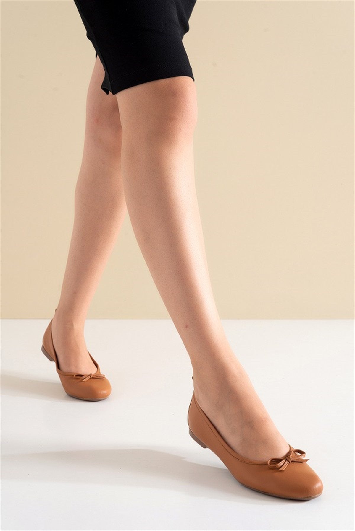 Florence - Cognac Brown Leather Ballerina Flats