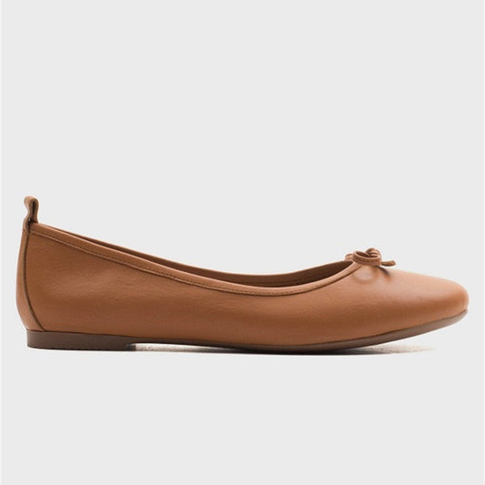 Florence - Cognac Brown Leather Ballerina Flats