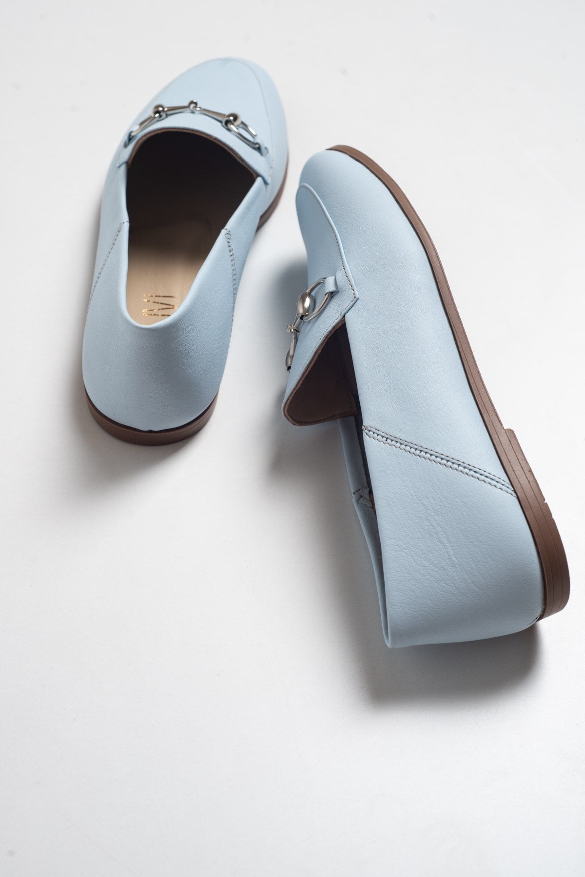 Penny - Baby Blue Leather Horsebit Loafers