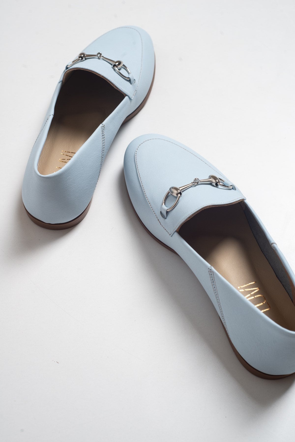 Penny - Baby Blue Leather Horsebit Loafers