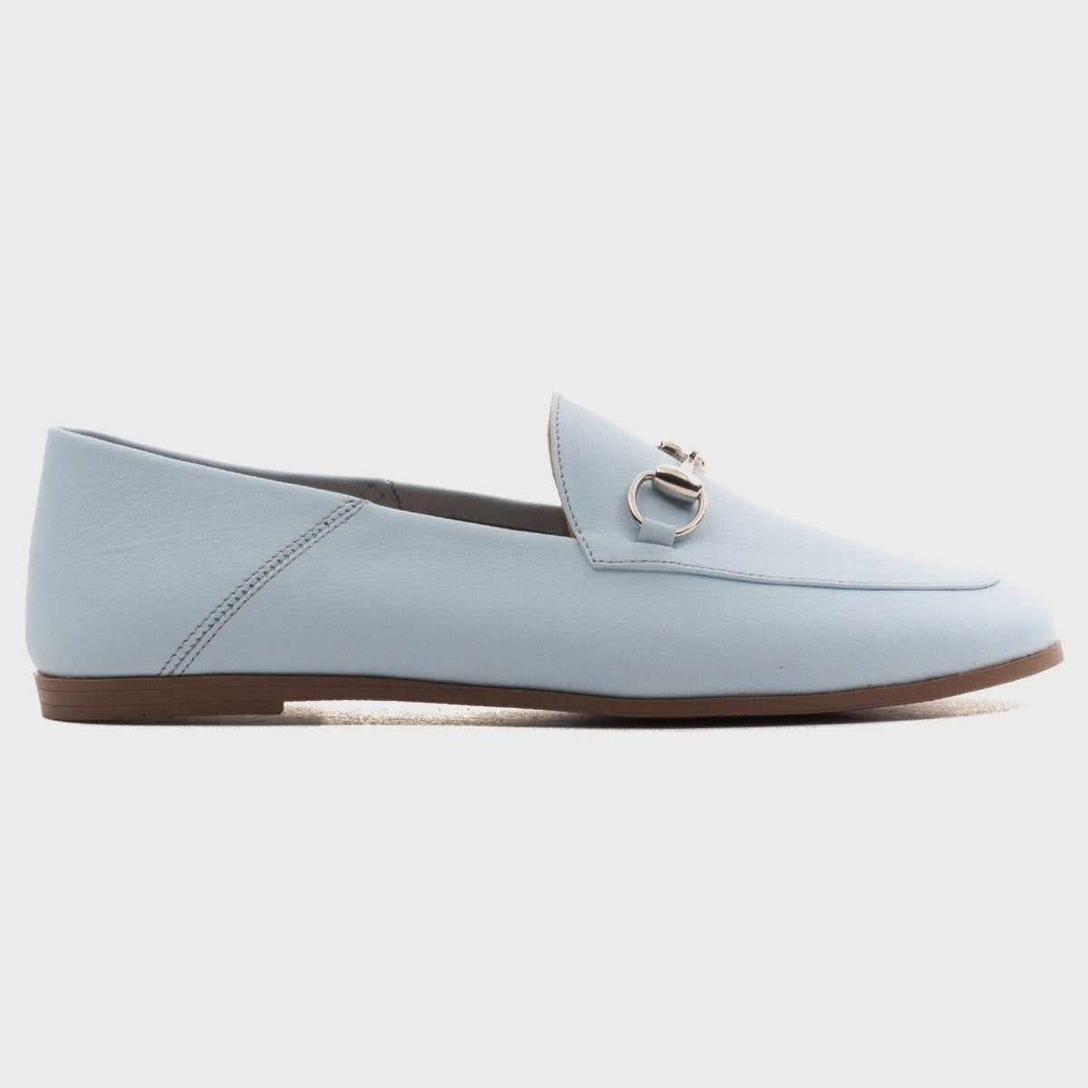 Penny - Baby Blue Leather Horsebit Loafers