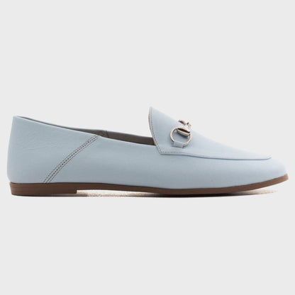 Penny - Baby Blue Leather Horsebit Loafers