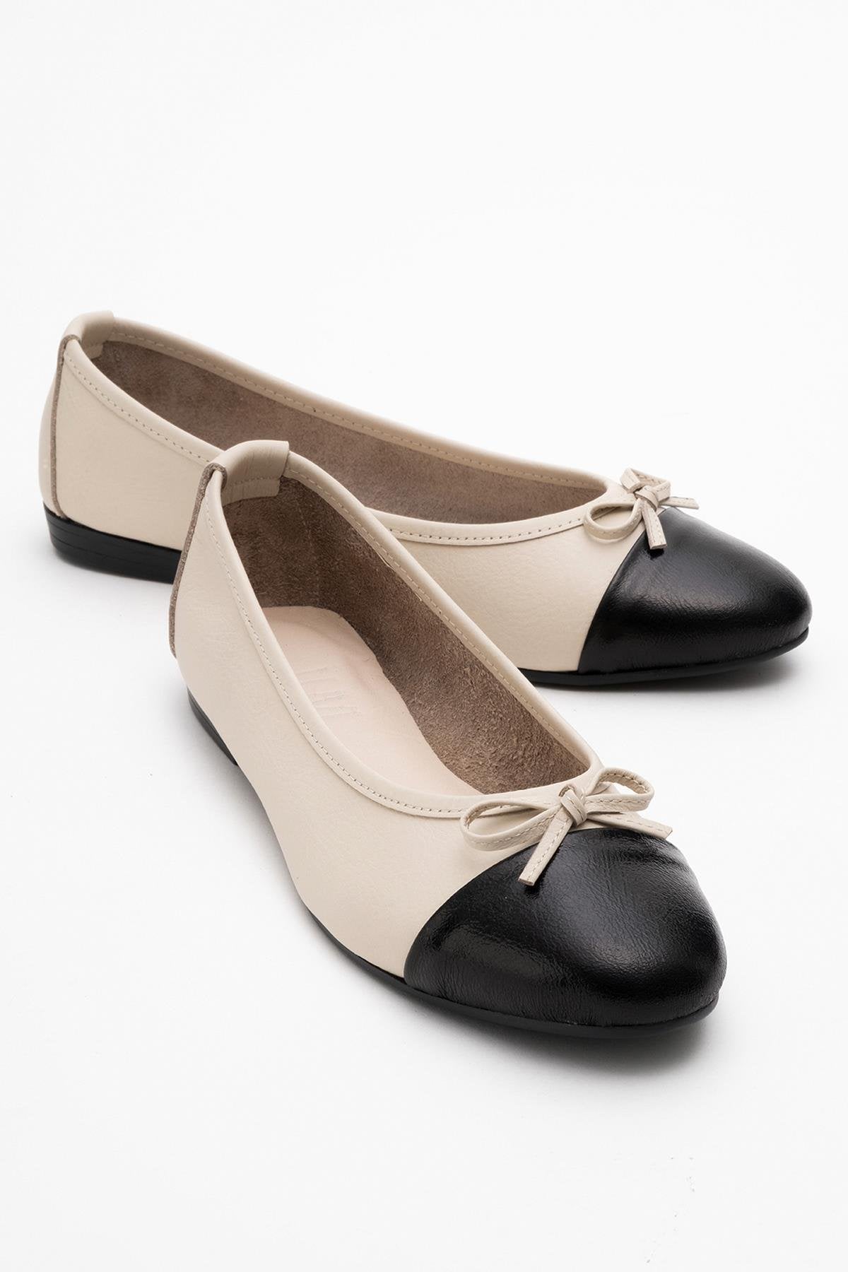 Jens - Beige Toe Cap Leather Ballet Flats (Women)