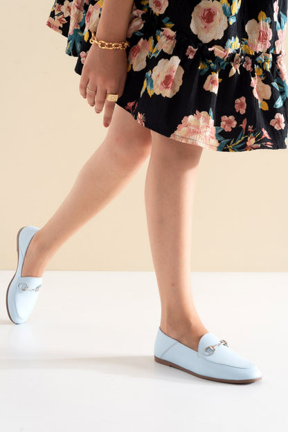 Penny - Baby Blue Leather Horsebit Loafers