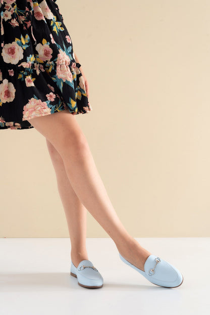 Penny - Baby Blue Leather Horsebit Loafers