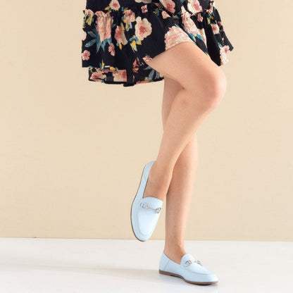 Penny - Baby Blue Leather Horsebit Loafers