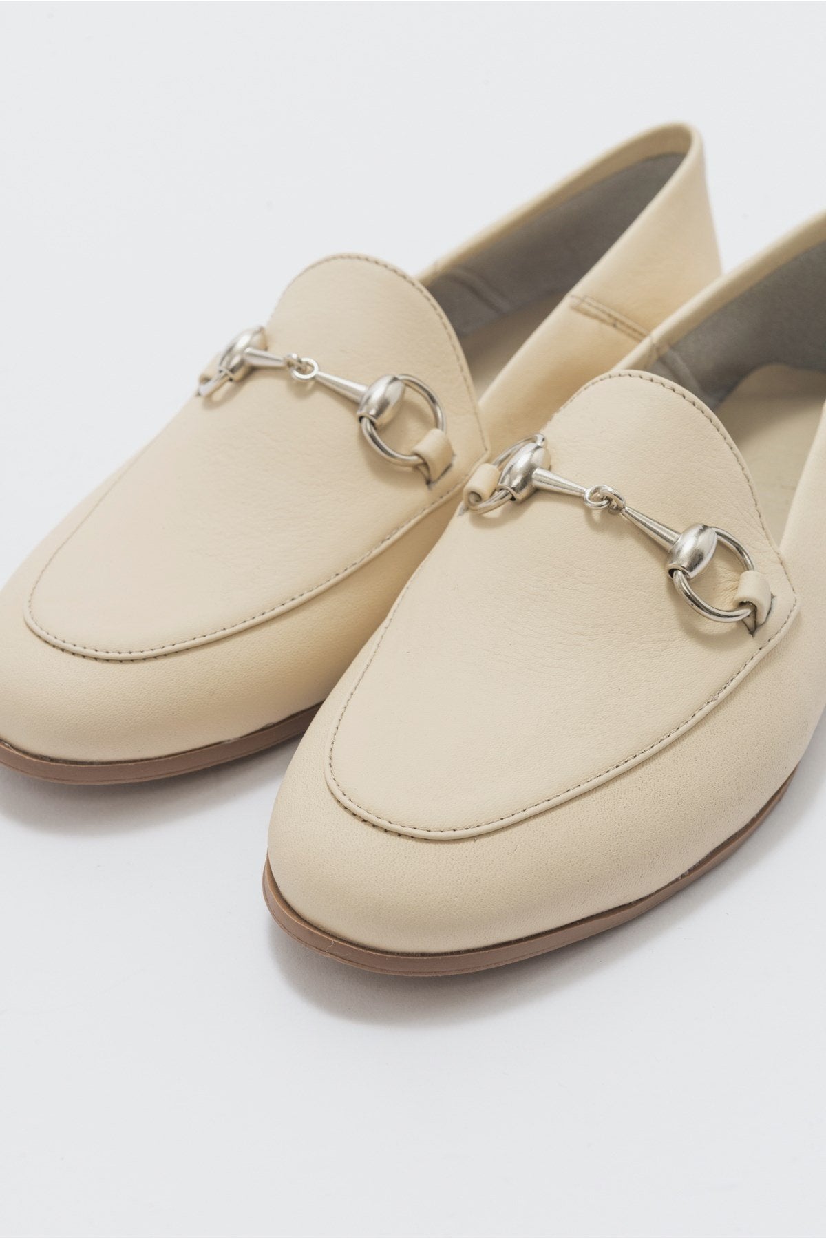 Penny - Beige Leather Horsebit Loafers