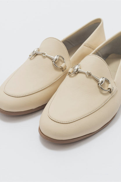 Penny - Beige Leather Horsebit Loafers