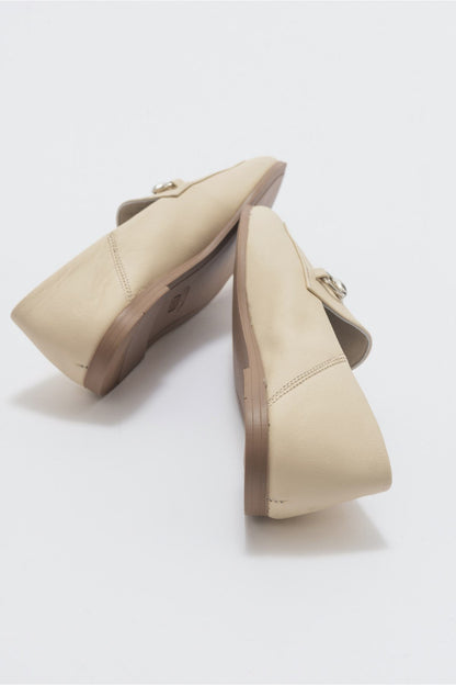 Penny - Beige Leather Horsebit Loafers