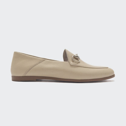 Penny - Beige Leather Horsebit Loafers