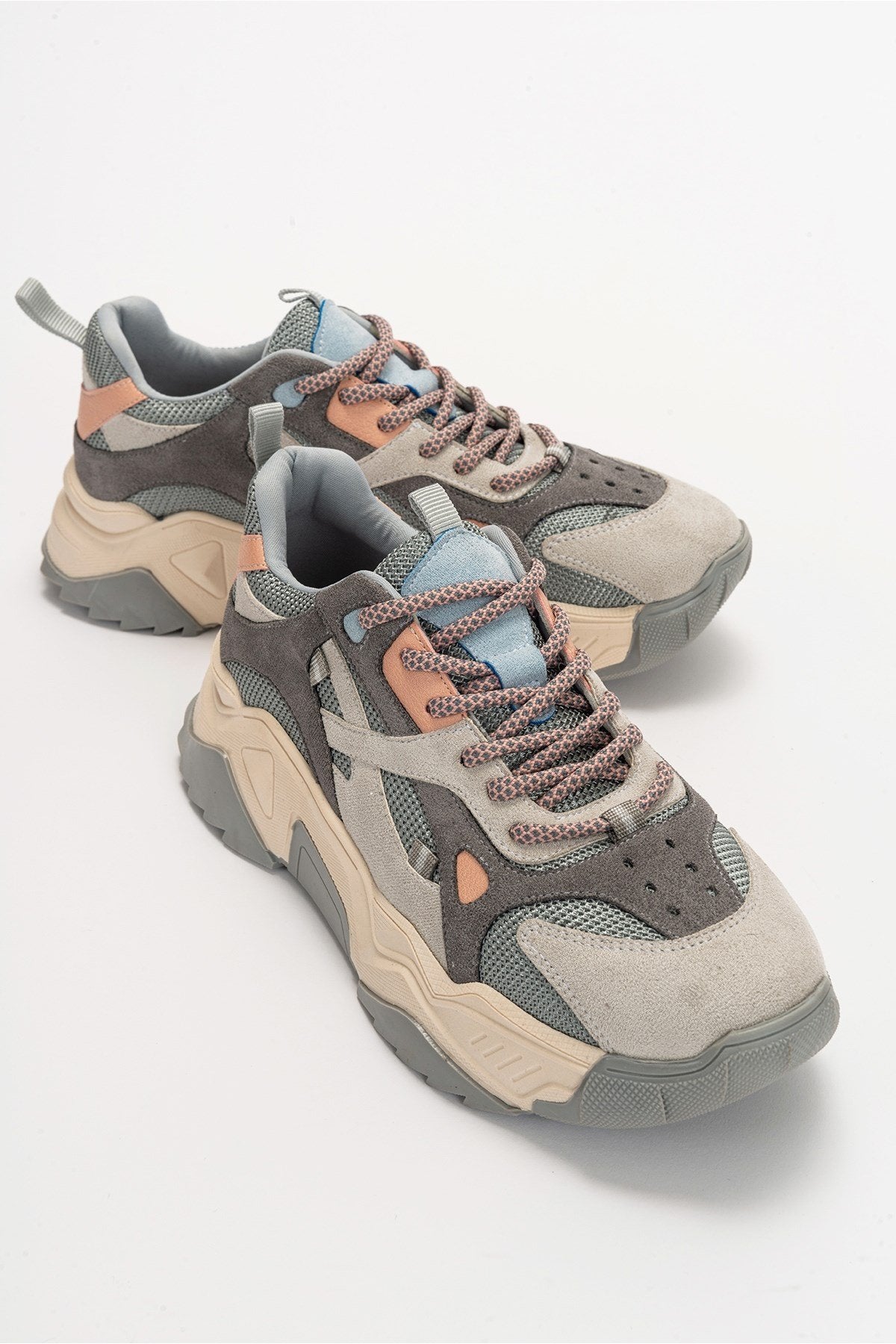 Loretta - Gray Pink Platform Sneakers