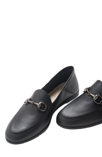 Penny - Black Leather Horsebit Loafers