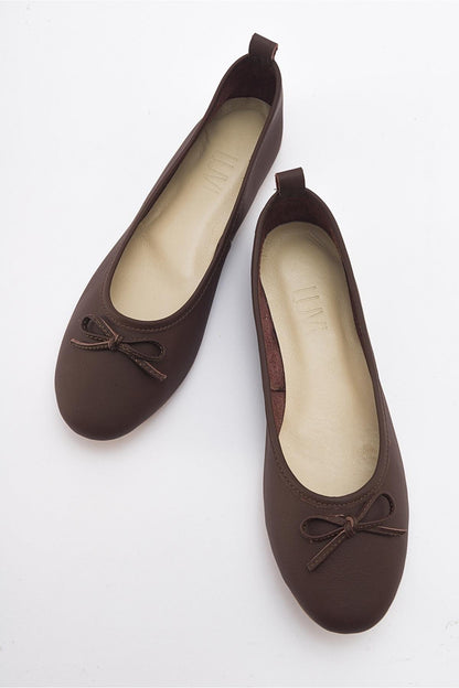 Florence - Dark Brown Leather Ballerina Flats (Women)