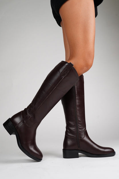 Acro Brown Leather Heeled Boot (Women)