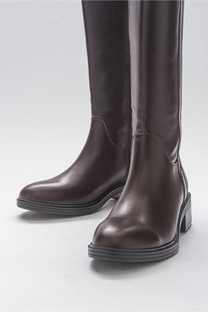 Acro Brown Leather Heeled Boot (Women)