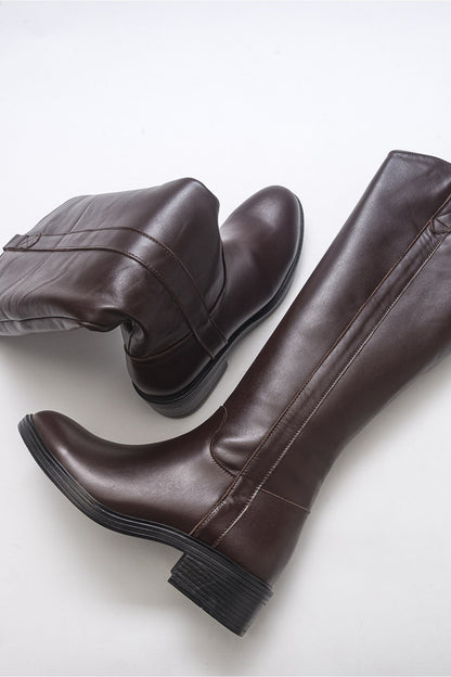 Acro Brown Leather Heeled Boot (Women)