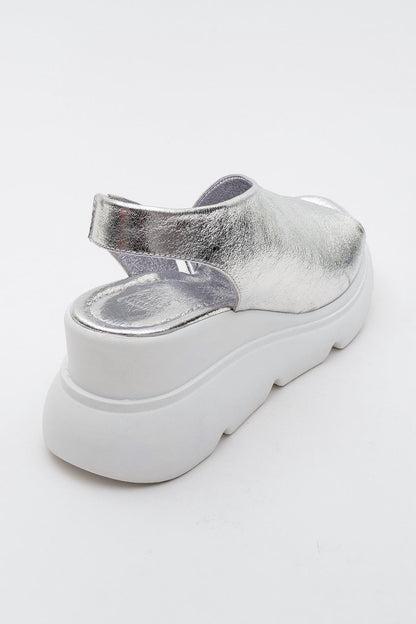 Agusto - Silver Leather Platform Sandal (Women)