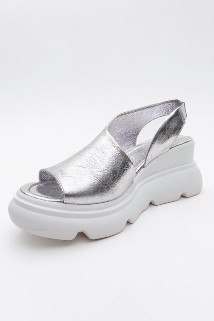 Agusto - Silver Leather Platform Sandal (Women)
