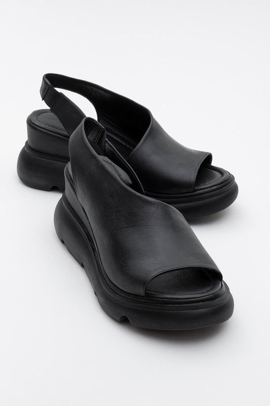Agusto - Black Leather Platform Sandal (Women)