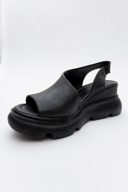 Agusto - Black Leather Platform Sandal (Women)