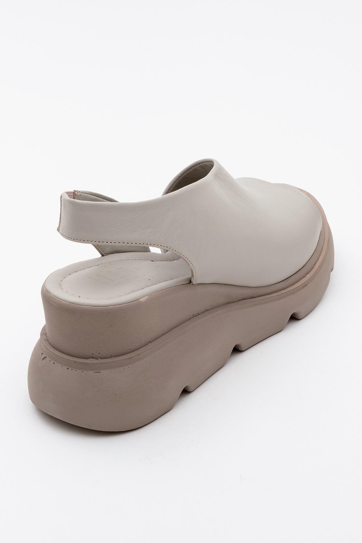 Agusto - Beige Leather Platform Sandal (Women)